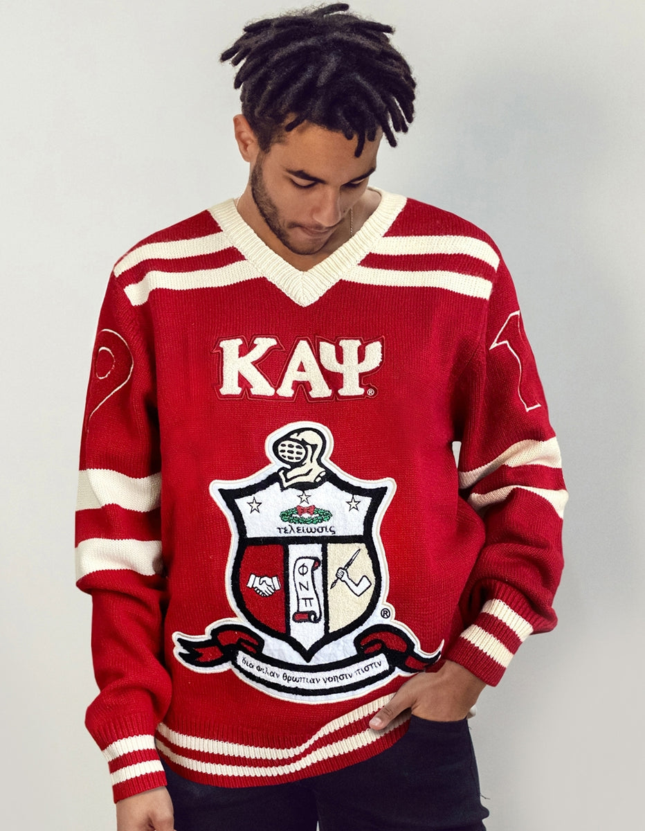 Big Boy Kappa Alpha Psi Divine 9 S4 Mens V Neck Heavy Sweater Crimson Red TCEShop