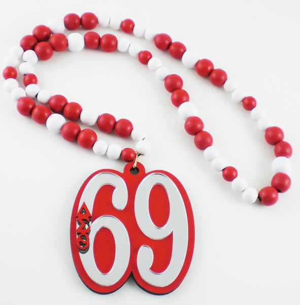 Delta Sigma Theta Wood Color Bead Tiki Line #69 Medallion [Red/White]