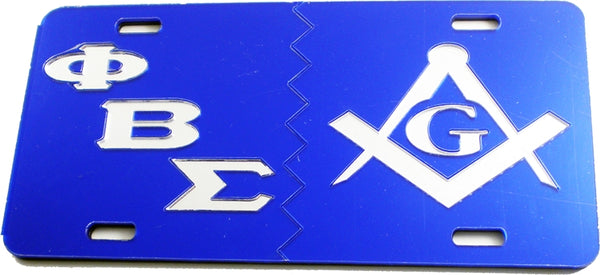 Phi Beta Sigma + Mason Split Mirror License Plate [Blue/Silver/Blue/Silver]