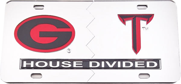 Georgia + Troy House Divided Split License Plate Tag [Silver/Silver]