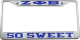 Zeta Phi Beta So Sweet License Plate Frame [Silver Standard Frame - Silver/Blue]