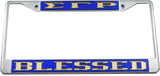 Sigma Gamma Rho Blessed License Plate Frame [Silver Standard Frame - Blue/Gold]