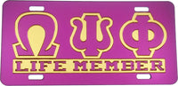 Omega Psi Phi Life Member Insert Mirror License Plate [Purple/Purple/Gold]