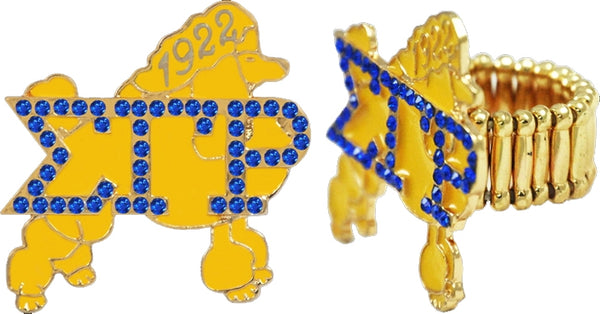 Sigma Gamma Rho Poodle Austrian Crystal Stretchy Band Ring [Gold]