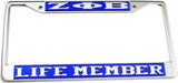 Zeta Phi Beta Life Member License Plate Frame [Silver Standard Frame - Blue/Silver]