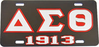 Delta Sigma Theta 1913 Outline Mirror License Plate [Black/Silver/Red]