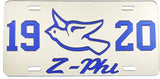 Zeta Phi Beta 1920 Dove Z-Phi Mirror License Plate [Silver/Blue]