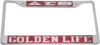 Delta Sigma Theta Golden Life License Plate Frame [Silver Standard Frame - Red/Silver]