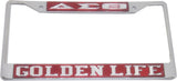 Delta Sigma Theta Golden Life License Plate Frame [Silver Standard Frame - Red/Silver]