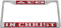 Delta Sigma Theta In Christ License Plate Frame [Silver Standard Frame - Red/Silver]