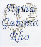 Sigma Gamma Rho Sequin Heart Rhinestone Letter Heat Transfer [Gold/Blue]