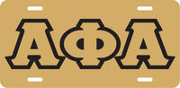 Alpha Phi Alpha Outline Mirror License Plate [Gold/Gold/Black]