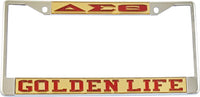Delta Sigma Theta Golden Life License Plate Frame [Silver Standard Frame - Gold/Red]