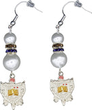 Sigma Gamma Rho Crest Pearl Earrings [Silver]