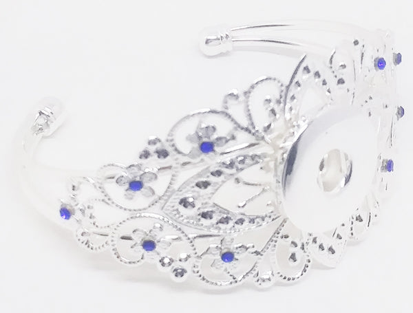 Filigree Bangle Bracelet With Single Receiver & Colored Stones [Blue]