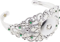 Filigree Bangle Bracelet With Single Receiver & Colored Stones [Green]