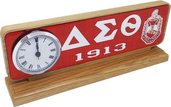 Delta Sigma Theta Wood Desk Top Clock [Brown]