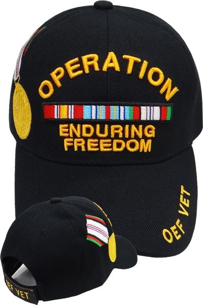 Operation Enduring Freedom Vet Ribbons With Medal Mens Cap [Black]