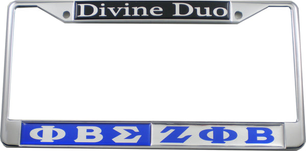 Phi Beta Sigma + Zeta Phi Beta Split Divine Duo License Plate Frame [Blue/Silver]