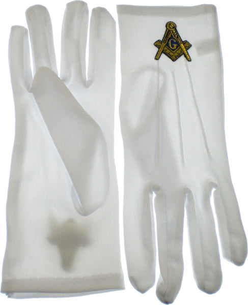 Mason Emblem Mens Ritual Gloves [White/Gold]