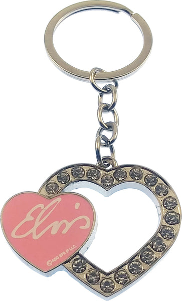 Elvis Presley Pink Heart Rhinestone Keyring [Silver]