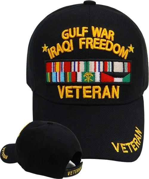 Gulf War Iraqi Freedom Veteran Ribbons Mens Cap [Black]