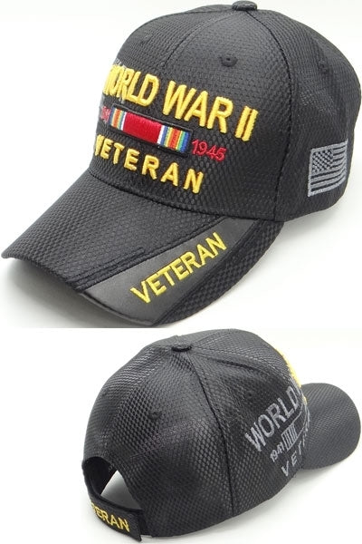 World War II Veteran Jersey Mesh Mens Cap [Baseball Cap - Black]