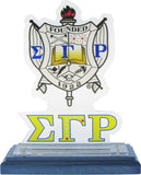 Sigma Gamma Rho Acrylic Desktop Crest With Wooden Base [Blue]