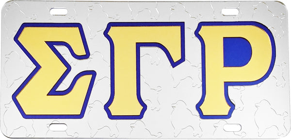 Sigma Gamma Rho Poodle Symbol Satin Background Tag License Plate [Silver]