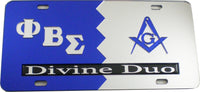 Phi Beta Sigma + Mason Split Divine Duo License Plate [Blue/Silver]