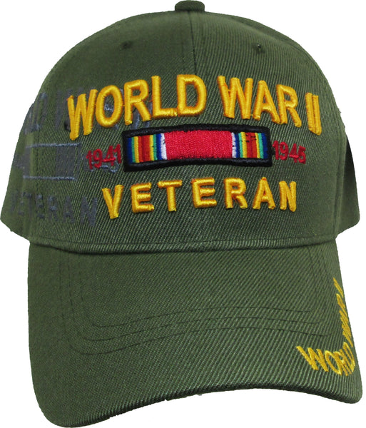 World War II 1941-1945 Ribbons Shadow Mens Cap [Baseball Cap - Olive Green]