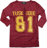 Big Boy Tuskegee Golden Tigers Ladies Football Lace Jersey Tee [Crimson Red]