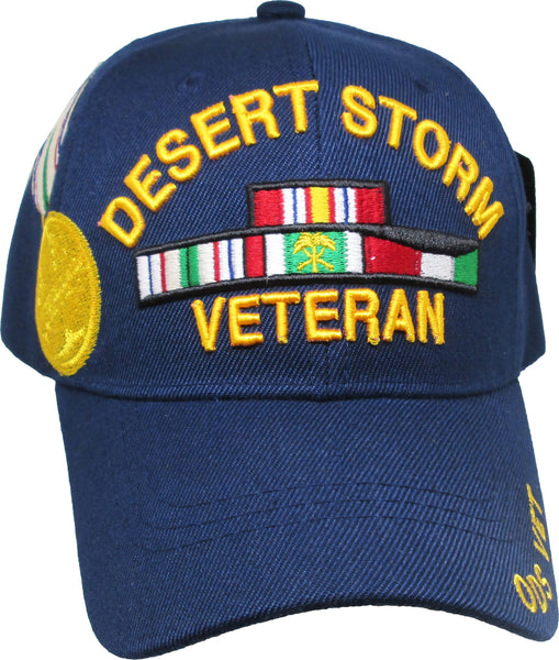 Desert Storm Veteran Ribbons With Medal Mens Cap [Navy Blue]