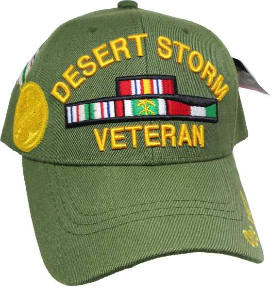 Desert Storm Veteran Ribbons With Medal Mens Cap [Olive Green]