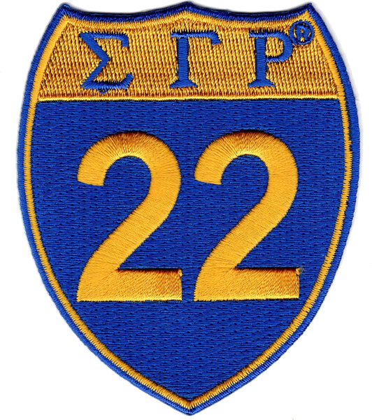 Sigma Gamma Rho 22 Shield Sign Iron-On Patch [Blue]