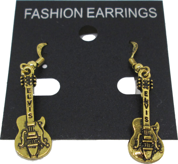 Elvis Presley Guitar Ladies Earrings [Dangle/Drop - Gold]