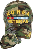 Korea Veteran Ribbons Text Shadow Mens Cap [Baseball Cap - Woodland Camouflage]