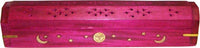 New Age Carved Coffin Brass Inlay Ash Catcher Incense Stick & Cone Holder [Pink]