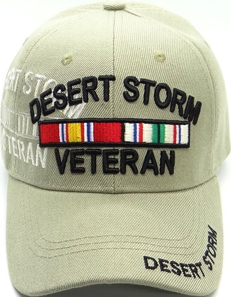 Desert Storm Veteran Ribbons Shadow Mens Cap [Baseball Cap - Beige/Black]