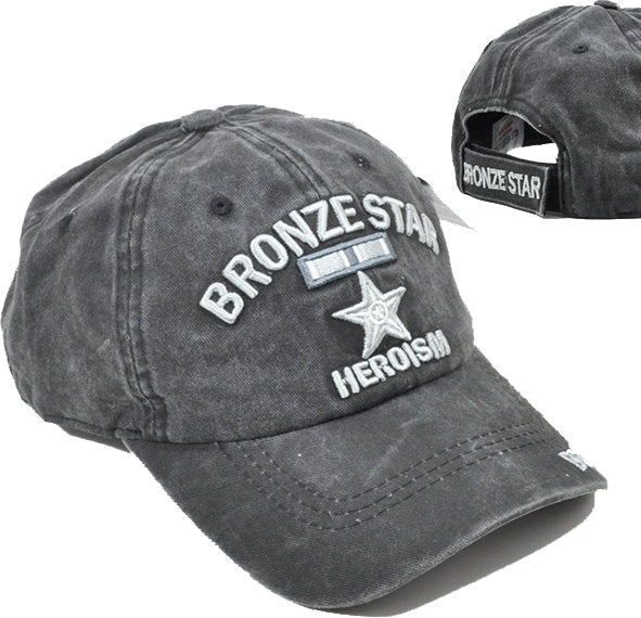 Bronze Star of Heroism Tonal Pigment Washed Cotton Mens Cap [Baseball Cap - Black]