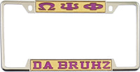 Omega Psi Phi Da Bruhz License Plate Frame [Decal Visible Frame - Gold/Purple]