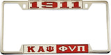 Kappa Alpha Psi 1911 Phi Nu Pi Split License Plate Frame [Decal Visible Frame - Silver/Red]