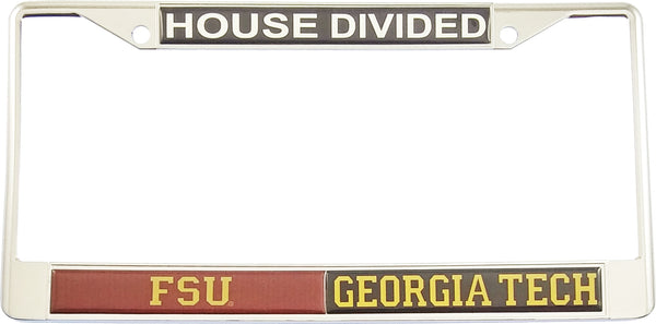 Florida State + Georgia Tech House Divided Split License Plate Frame [Silver]