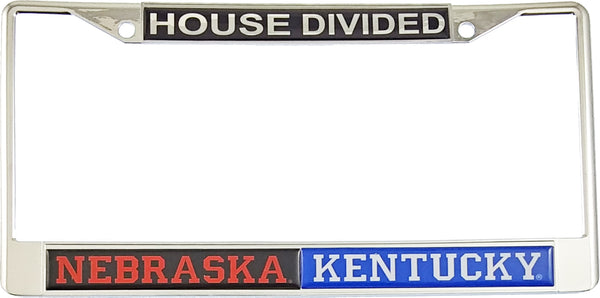 Nebraska + Kentucky House Divided Split License Plate Frame [Silver]