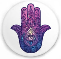 Hamsa Hand Symbol Pin Back Button [White]