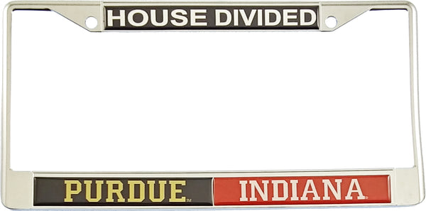 Purdue + Indiana House Divided Split License Plate Frame [Silver]