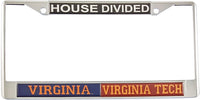 Virginia + Virginia Tech House Divided Split License Plate Frame [Silver]