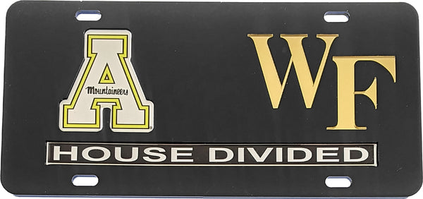 Appalachian State + Wake Forest House Divided Split License Plate Tag [Black/Black]