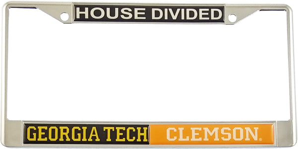 Georgia Tech + Clemson House Divided Split License Plate Frame [Silver]