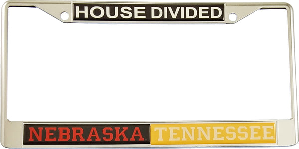 Nebraska + Tennessee House Divided Split License Plate Frame [Silver]